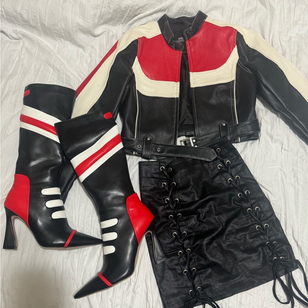 black red and white racing boots